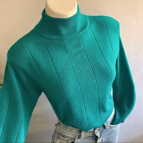 Vintage Sweaters - t e a l :: Vintage Mod Square Knit Mock Sweater Top